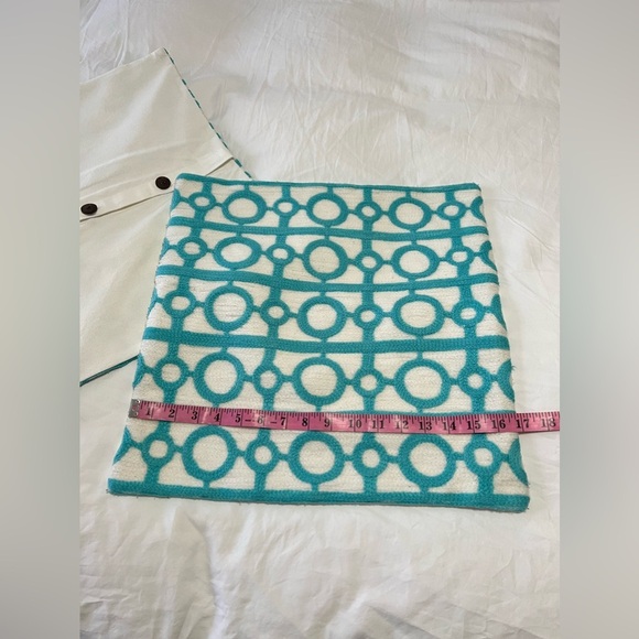 West Elm | Set 2 | Crewel Turquoise Blue White Patterned Pillow Covers 17” X 17” - Picture 7 of 7
